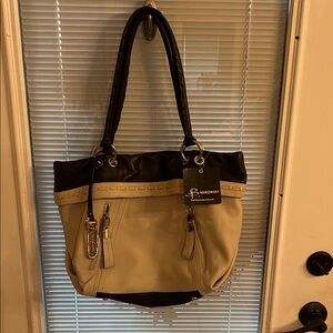 B. Makowsky Elegant Black and Tan Shoulder Bag